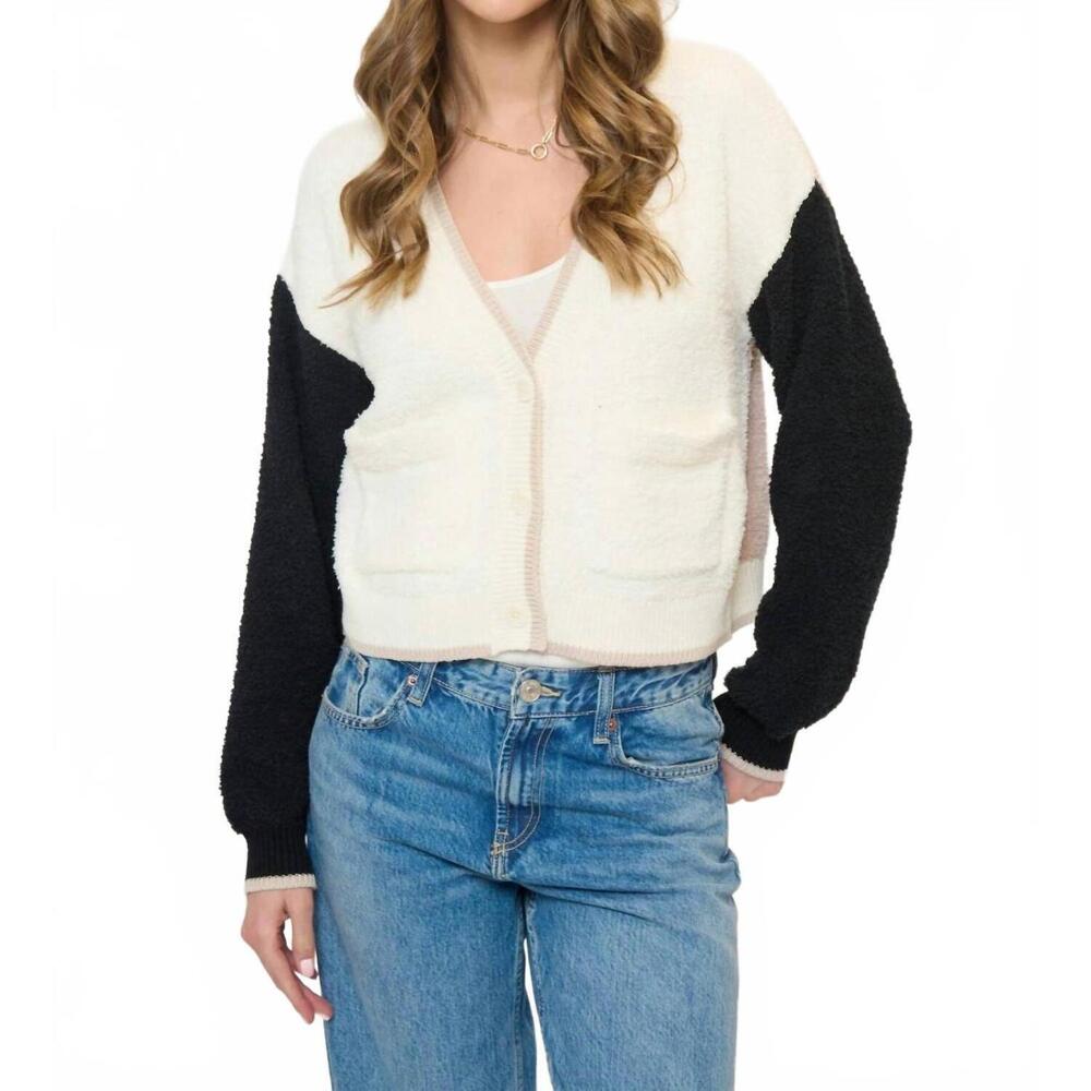 NEW CENTRAL PARK WEST colin cropped terrycloth cardigan top in white multi
